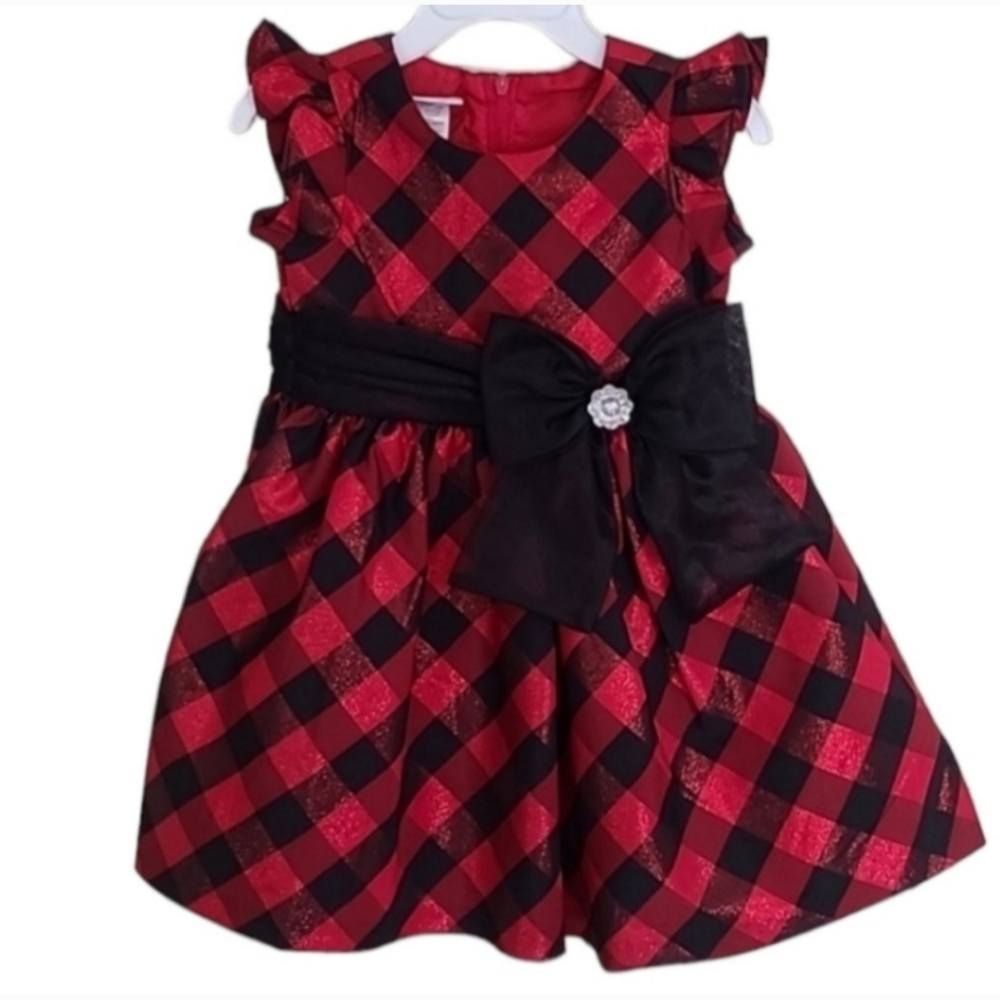 Bonnie Jean Toddler Red & Black Shimmer Plaid Holiday Dress